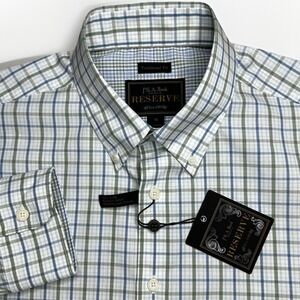 NEW Jos A Bank Reserve Dress Shirt Mens Medium White Windowpane Plaid Egyptian